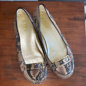 “me too” slip on shoes…snake print with gold buckle. Size 8.5